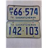 Image 4 : (2) Pairs of Saskatchewan License Plates and (2) Single Plates