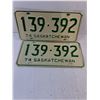 Image 3 : (2) Pairs of Saskatchewan License Plates and (2) Single Plates,Ride On Plate