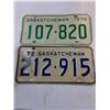 Image 4 : (2) Pairs of Saskatchewan License Plates and (2) Single Plates,Ride On Plate