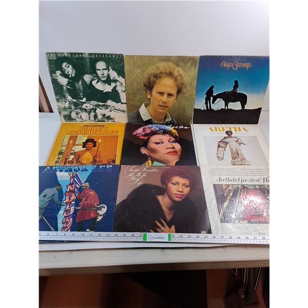 (9) LP's Featuring Art Garfunkel,Arlo Guthrie,Aretha Franklin and Arthur Lee
