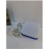 Image 3 : Glassware- Candle Holder, Picture Frame, Barrel, Misc Tupperware