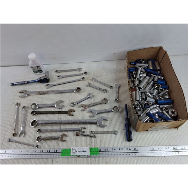 Ratchet & Combination Wrenches, Assorted Sockets, Extension Bar, Synthetic 2 Cycle Oil