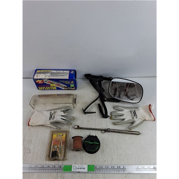 Shatterproof Air Deflector, Tire Pressure Gauge, 4 Way Flat Trailer Connector, Condor Gloves, Mirror