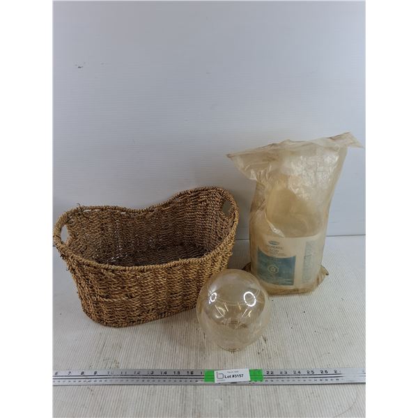 4L Muriatic Acid, Wicker Basket 16" x 11" x 8", Glass Lamp Shade - PICKUP ONLY
