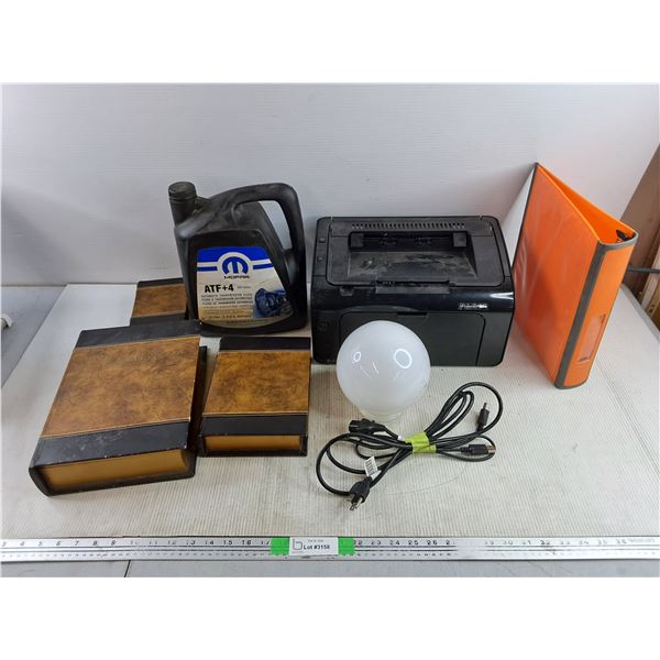 HP LaserJet P1102W Printer - Powers On, As Is, Mopar ATF+4 - Opened, File Binder, (3) Book Style Box