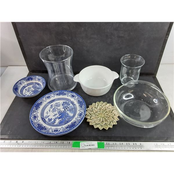 Old Willow Ceramic Bowl & Plates, Glass Vases, Bowls, Flower Style Plate - PICK UP