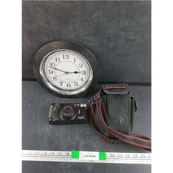 Quartz Wall Clock, Vintage Black's BX7500 Film Camera w/Case - As Is