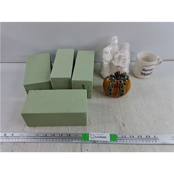 (4) Foam Blocks, Ceramic Mug, Ceramic Decorations