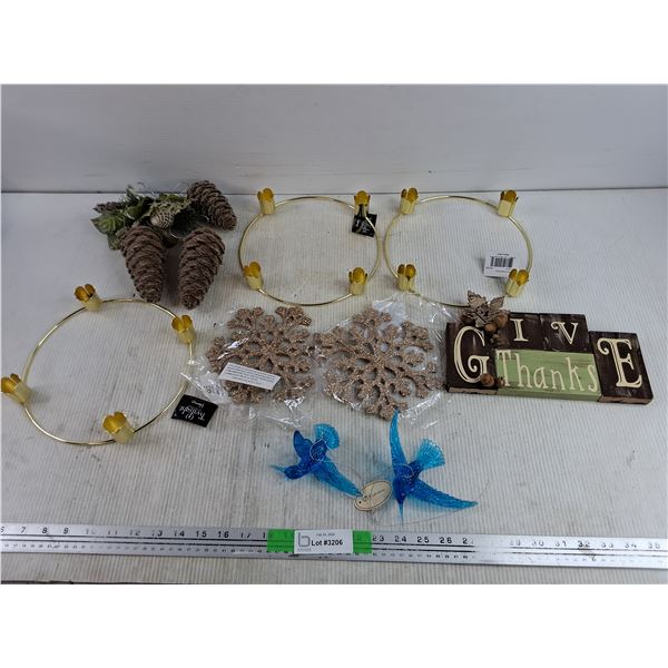 Christmas Decorations, Bird Ornaments, Brass Candle Stick Holders