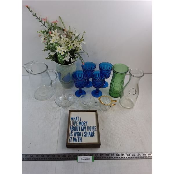 Assorted Vases, Pitchers, Goblets, Servers, Expression Decor, Faux Flowers