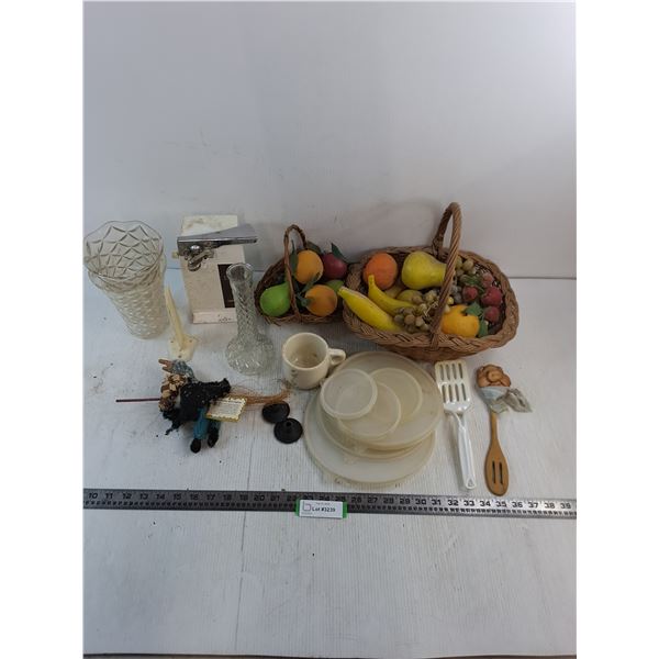 Faux Fruit & Baskets, Kitchen Witch, Can Opener - Tested, Vases, Lids, Misc.