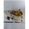 Image 1 : Faux Fruit & Baskets, Kitchen Witch, Can Opener - Tested, Vases, Lids, Misc.
