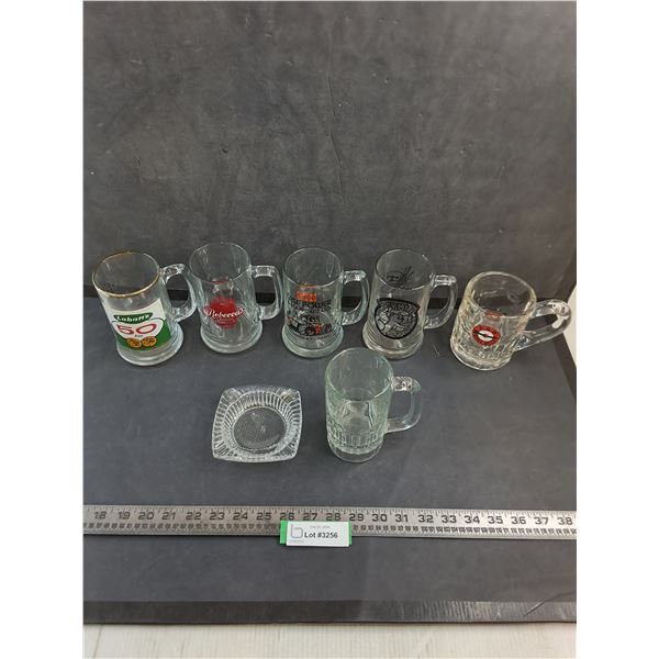 (6) Glass Beer Mugs, Ash Tray