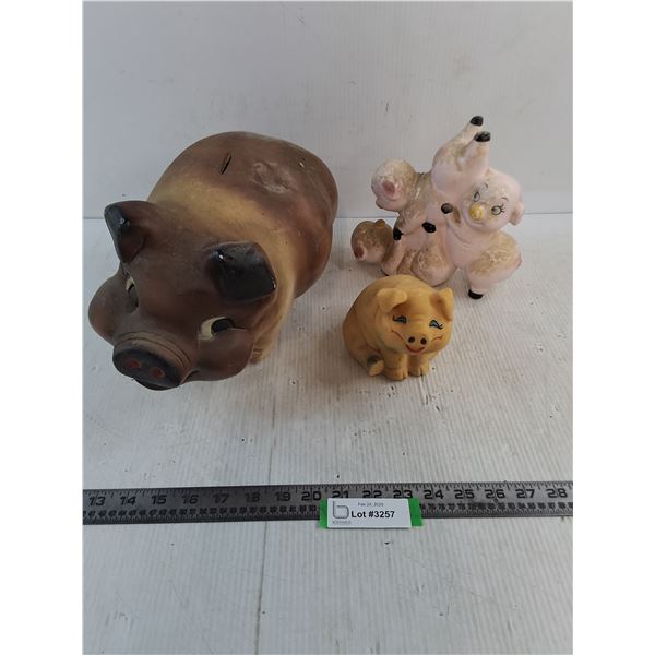 Ceramic Piggy Coin Banks & Radio Shack Battery Powered Pig Ornament - Untested