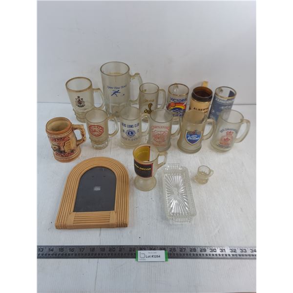 (14) Assorted Mugs, Butter Dish, Picture Frame - PICK UP