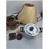 Image 2 : Vintage Lot - Hanging Lamp, Cook Pot, Macrame Pot Holder, Faux Flower Bouquet,  Clock, Misc - PU
