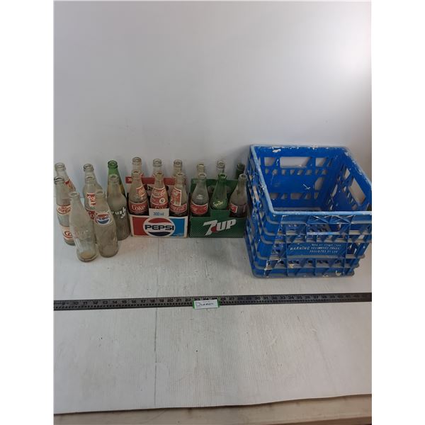 Large Quantity of Assorted Glass Pop Bottles, Milk Crate - PICK UP ONLY