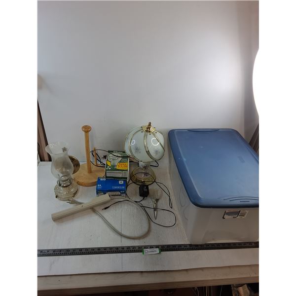 Tri-Light Touch Lamp - Tested, Oil Lamp Sconce, PT Holder, Bulbs, Power Bar, Storage Tote - PU Only