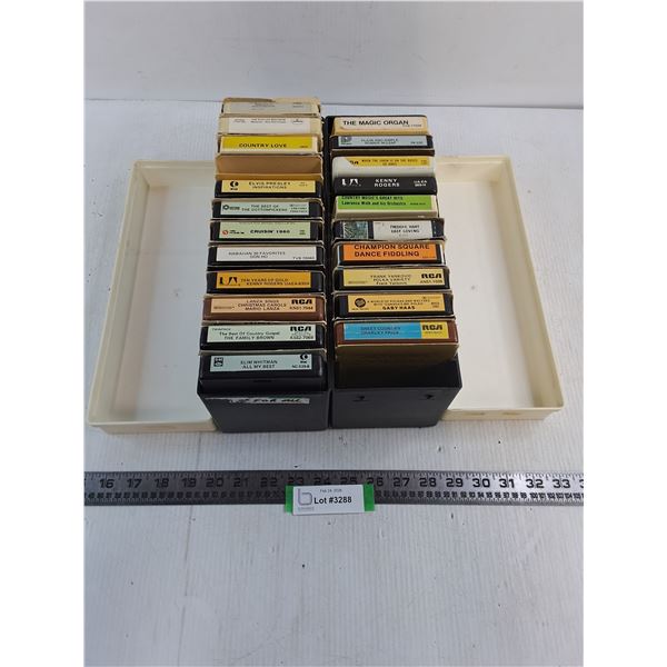 (21) 8-Track Tapes & Plastic Storage Boxes