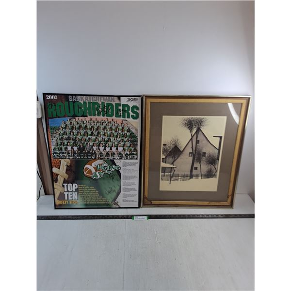 Framed 07 Roughriders Autographed Team Photo 18" x 24", Framed 24" x 20" Jacques Deporthes Painting