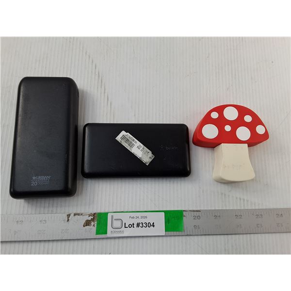 (2) Power Banks & Mushroom Shaped Charger- Untested, Cannot Ship
