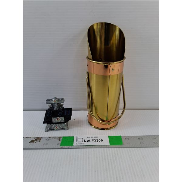 Brass & Copper Match Holder 8" & Metal Model Woodstove