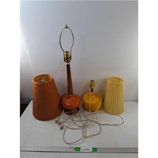 (2) Vintage Lamps & (2) Shades- Power On, As Is- Bulbs Not Included-  CANNOT SHIP