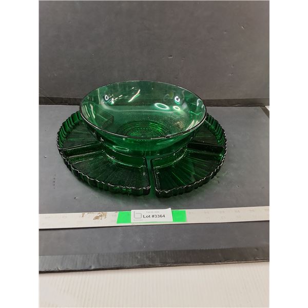 Emerald Green Glass Relish Set