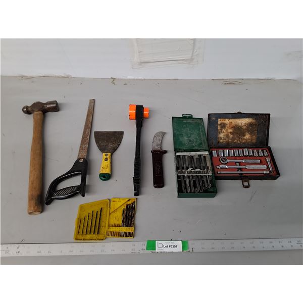 Ball Peen Hammer 15.5", Socket Set, Drill Bit Set, Misc.