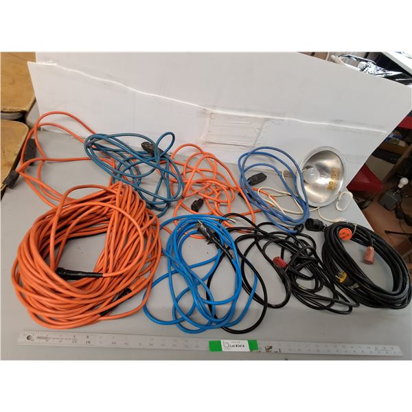 (8) Extension Cords- Untested & Work Light- Working