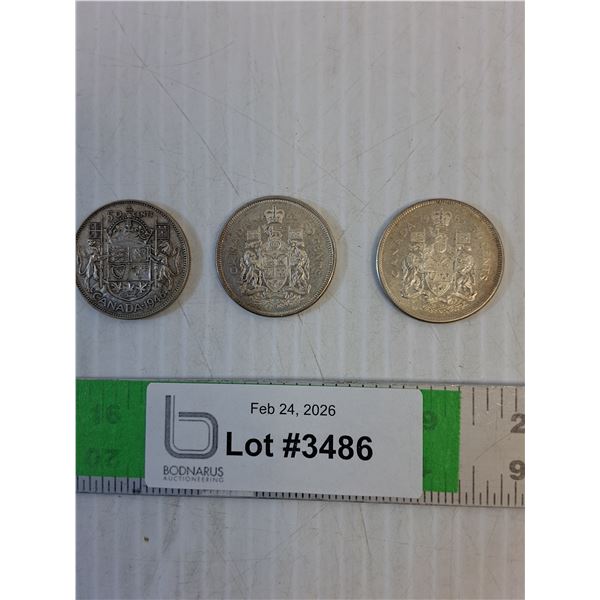 (3) Coins - Canada 50 Cent - 1946, 1963, 1964