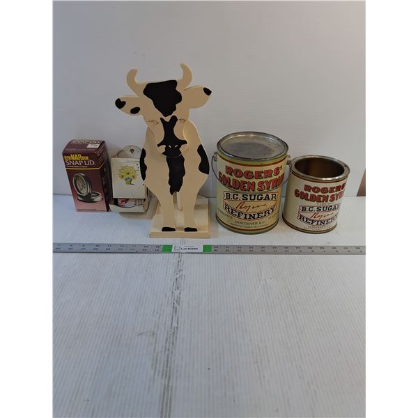 Assorted- Sealer Lids, Matchbox Wall Mount, Paper Towel Holder, Vintage Tins