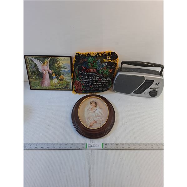 Assorted- Wall Decor, Princess Diana Art, Am/Fm Radio (Powers On, As Is)