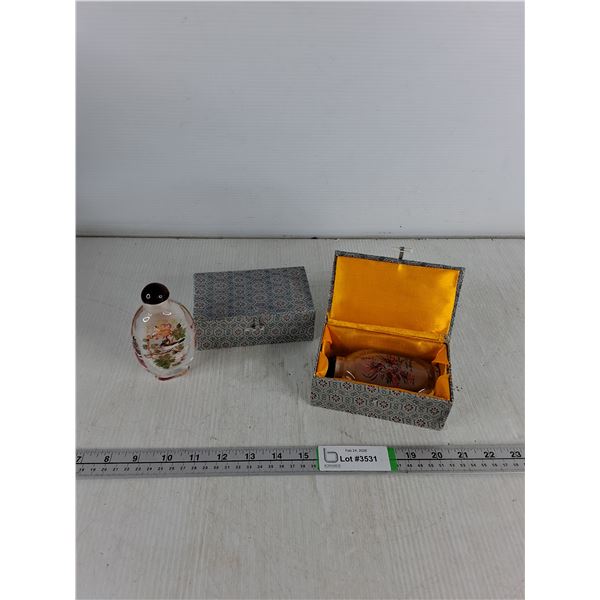 (2) Traditional Chinese Snuff Bottles with Case- Reverse Painred