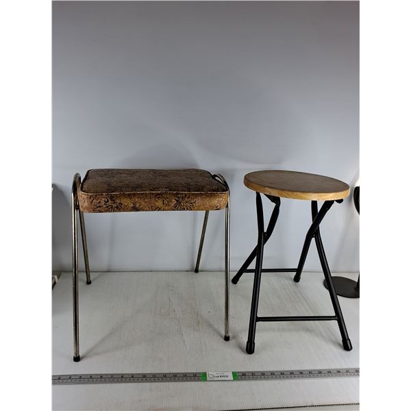 (2) Stools- Cushioned with Metal Legs, Wooden with Metal Legs-H 18" - PICK UP ONLY