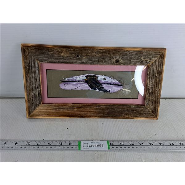Wooden Framed Feather Eagle Picture- 15" x 8"