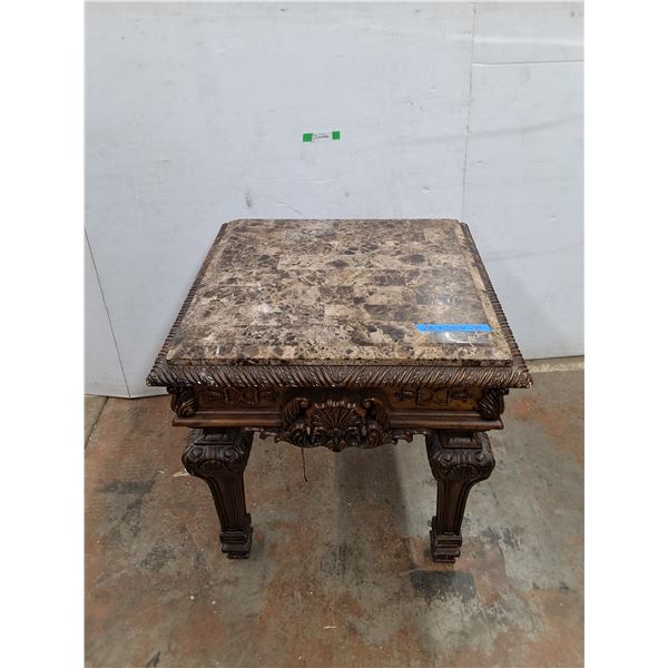 *Ornate Carved Wood Coffee Table w/ Marble Top, PICKUP ONLY