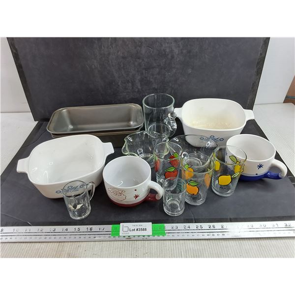 Corning Ware Dishes, Loaf Pans, Ceramic Mugs, Glasses - PICK UP