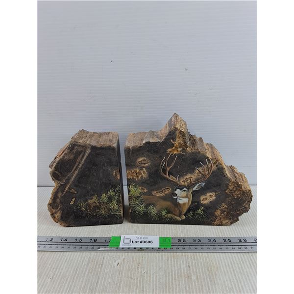 Hand Painted Petrified Wood Book End