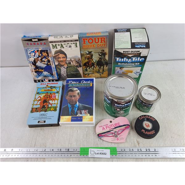 Tub & Tile Refinishing Kit, Calgary Flames Dollar Coin, Assorted VHS - Bill Murray, Oh! Canada, Misc
