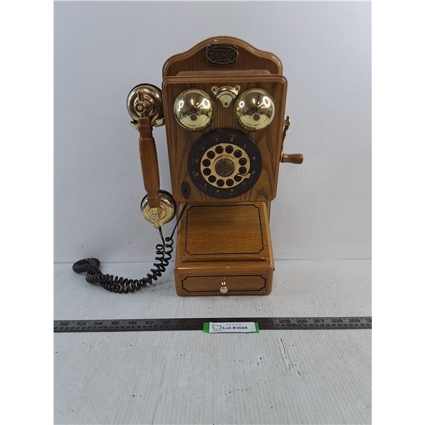 Retro "Thomas Museum Series" Wooden Rotary Wallmount Telephone - Untested, As is - 16x7x7" -PU