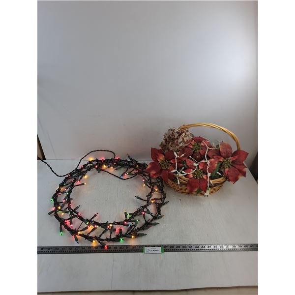 String Light Decor (21" Wreath & Poinsettia Basket) - Both Tested - PICK UP