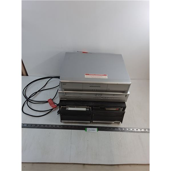 Bell Satellite Receiver, Symphonic VHS VCR - Both Power On, VHS Tape Storage w/Tapes - PU ONLY