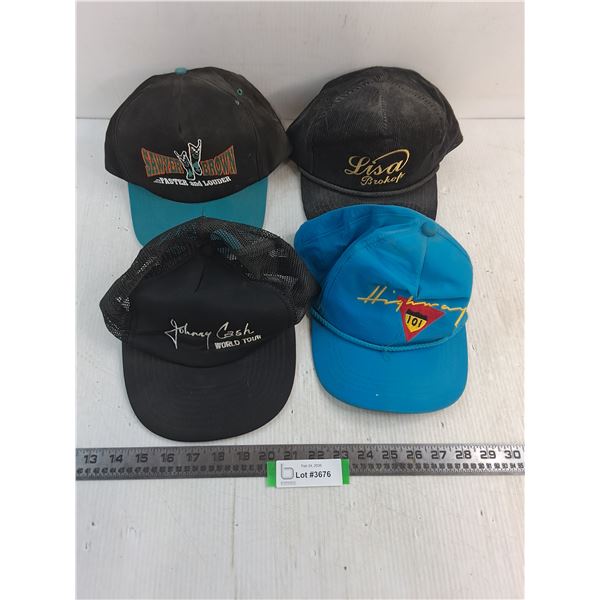 (4) Concert Merch Adult Ball Caps (Sawyer Brown, Lisa Brokop, Johnny Cash, Highway 101)