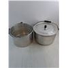 Image 5 : (2) Stock Pots, Egg Beaters, "Western" Candle, Cake Server, Platters - PICK UP