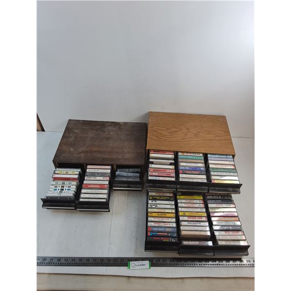 (2) Cassette Tape Storage Drawers w/92 Mostly Country Cassettes - PICK UP ONLY