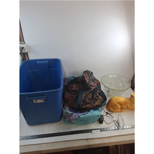 20x16x13" Storage Bin, Single Air Mattress, Roller Duffle Bag, Punch Bowl Set, Plastic Cat - PU Only