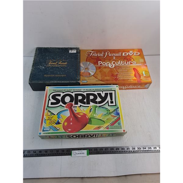 (3) Board Games (Trivial Pursuit, Trivial Pursuit DVD, Sorry)