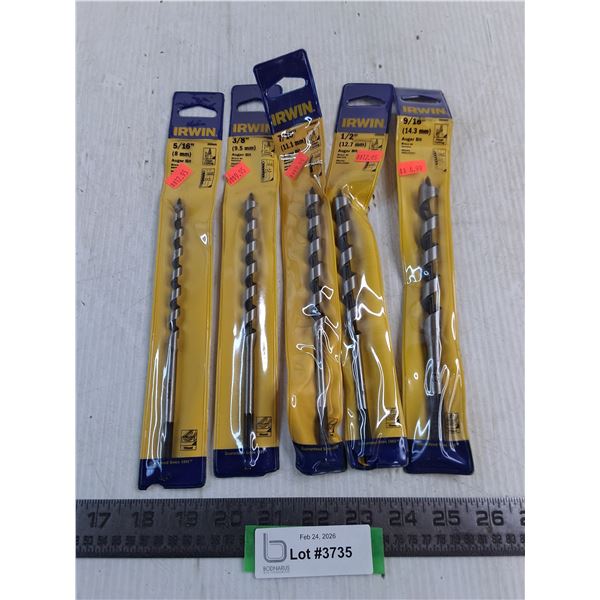 (5) Irwin Sealed Auger Bits (5/16" - 9/16")