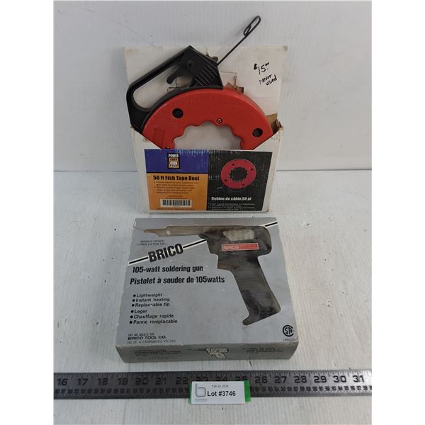 Power Fist 50' Fish Tape Reel, Brico 105 Watt Soldering Gun - Untested, As is